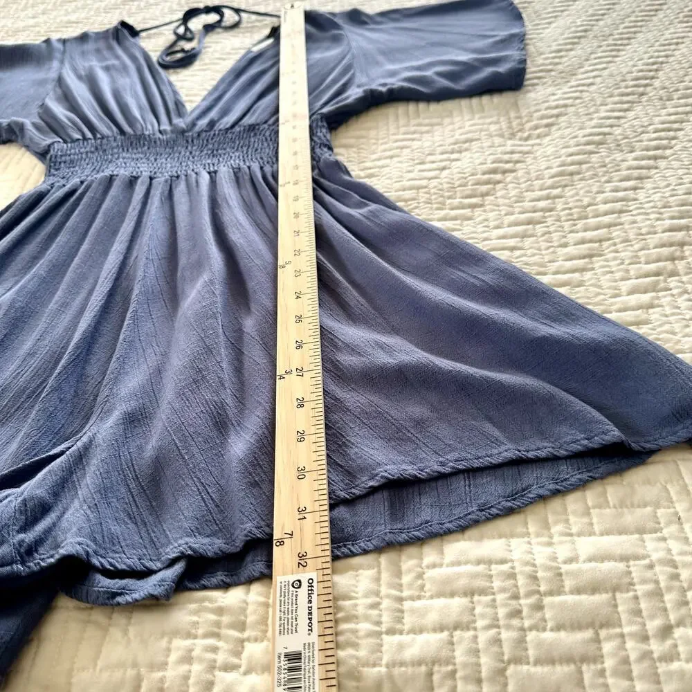 NWT Final Touch Short Sleeve Flowy Romper Boho Blue Size Small
